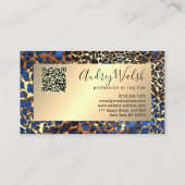  Glitter Gold Luxury QR Code Animal Skin Leopard Visitenkarte (Rückseite)