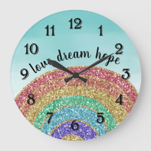 Glitter Gold Rainbow Aqua Watercolor Love Dream Große Wanduhr