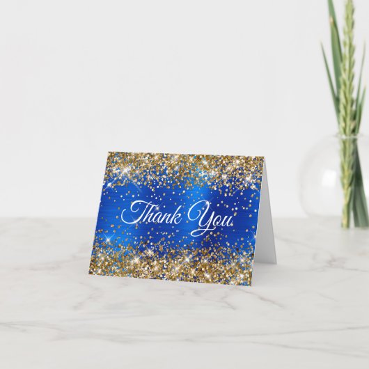 Glitter Gold Royal Blue 40th Birthday Dankeskarte (Vorderseite)