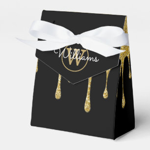 Glitter-Gold-Tropf Monogramm Schriftzug Schwarz Geschenkschachtel