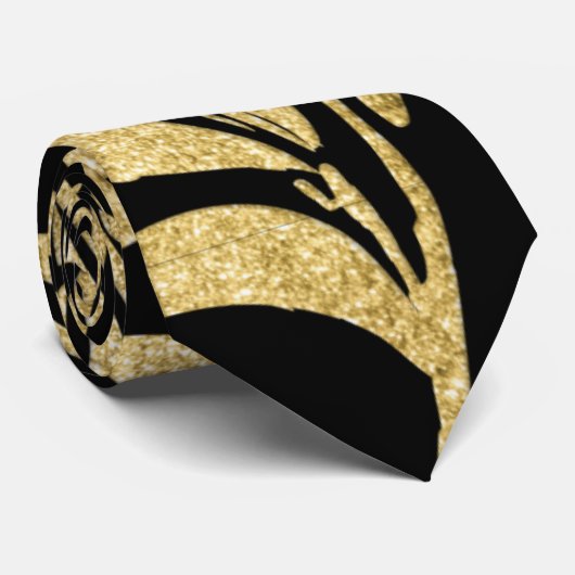 Glitter Gold und Black Leaf Muster Krawatte (Gerollt)