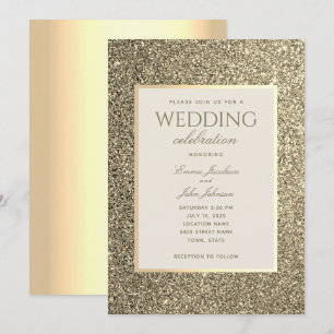 Glitter Gold und Elfenbein-Hochzeitseinladung Einladung