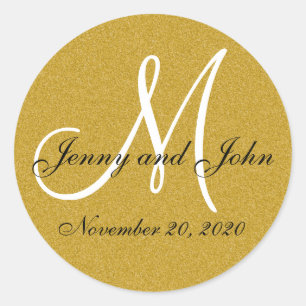 Glitter Gold Wedding Monogram Seals Aufkleber