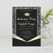 Glitter Grad Cap,Glitter Blue Leopard Graduation  Einladung (Stehend Vorderseite)
