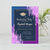 Glitter Graduation Cap,Drips Geometric Graduation Einladung (Stehend Vorderseite)