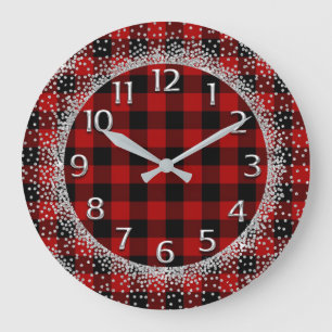 Glitter Grey Numbers Buffalo Lumberjack Red Black Große Wanduhr