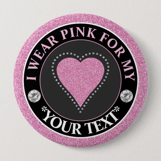 Glitter Heart Breast Cancer Awareness Design Button (Vorderseite)