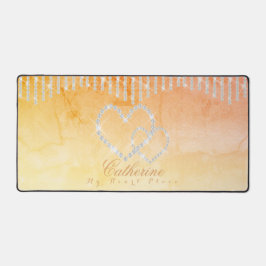Glitter Hearts Yellow Peach Desk Mat Schreibtischunterlage