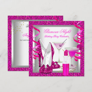 Glitter Hot Pink Glamour Nacht Martini Party Einladung