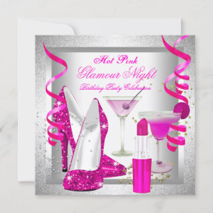 Glitter Hot Pink Glamour Nacht Martini Party Einladung