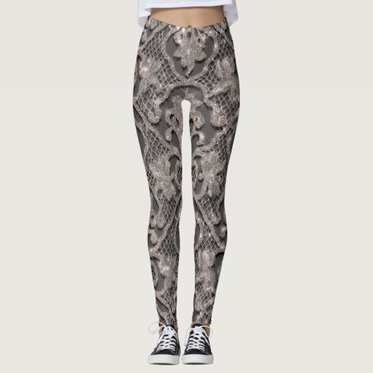 Glitter Lace Illusion Pattern – Elegant Sparkling  Leggings (Vorderseite)