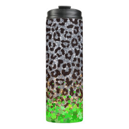 Glitter Leopard Print mit Kleeblatt Overlay Thermosbecher