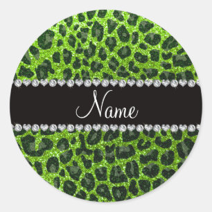 Glitter-Leopardneondruck des individuellen Namens Runder Aufkleber