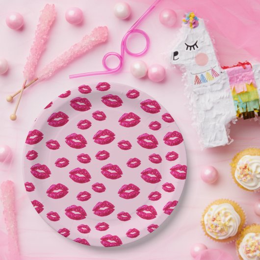 Glitter Lippenstift Abdrücke Pappteller (Party)