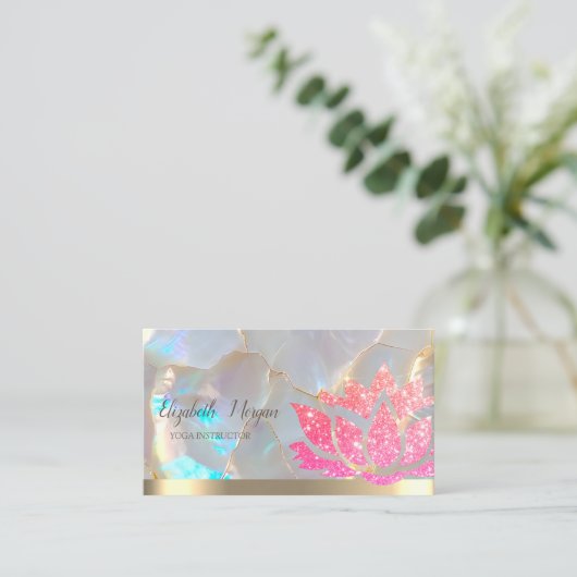 Glitter Lotus Flower Yoga Opal Stone Visitenkarte (Stehend Vorderseite)
