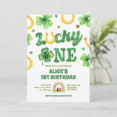 Glitter Lucky One St. Patrick Erster Geburtstag Einladung (Stehend Vorderseite)