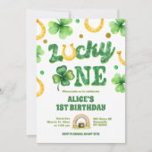 Glitter Lucky One St Patrick First Birthday Einladung (Vorderseite)