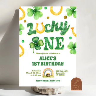 Glitter Lucky One St Patrick First Birthday Einladung
