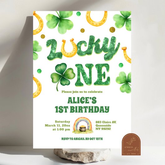 Glitter Lucky One St Patrick First Birthday Einladung