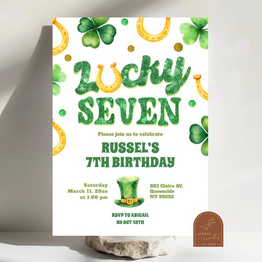 Glitter Lucky Seven St Patrick Birthday Einladung
