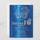 Glitter Mask Blue Metallic Sweet 16 Einladung (Vorderseite)