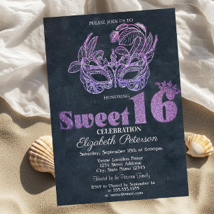 Glitter-Maske Violett Sweet 16 Einladung