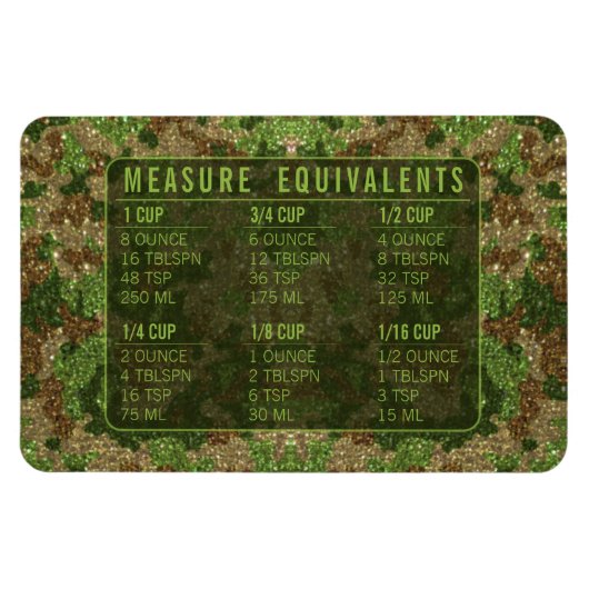 Glitter Measuring Conversion Kitchen Measure Guide Magnet (Horizontal)