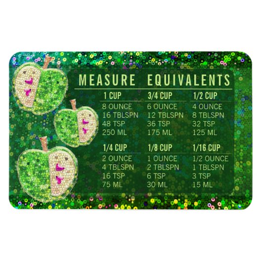 Glitter Measuring Conversion Kitchen Measure Guide Magnet (Horizontal)