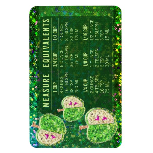 Glitter Measuring Conversion Kitchen Measure Guide Magnet (Vertikal)