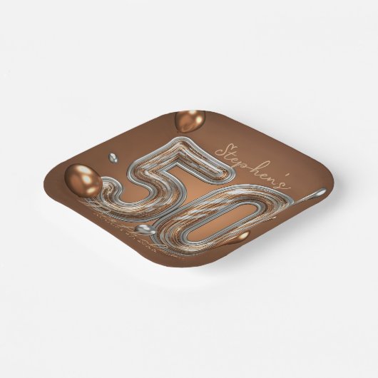 Glitter Metallic Silver and Bronze 50th Birthday Pappteller (Gewinkelt)