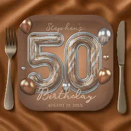 Glitter Metallic Silver and Bronze 50th Birthday Pappteller