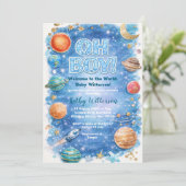 Glitter Moon Stars Galaxy Baby Shower Einladung (Stehend Vorderseite)