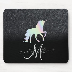 Glitter Ombre Schwarz Monogram Holografisches Einh Mousepad