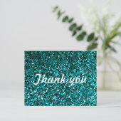 Glitter Patterns Thank You Blue Glittery Sparkle Postkarte (Stehend Vorderseite)