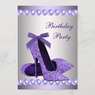 Glitter Perlen Lila High Heels Schuhe Geburtstag Einladung