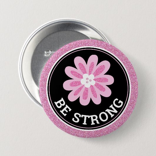 Glitter Pink Flower Breast Cancer Awareness Design Button (Vorne & Hinten)