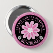 Glitter Pink Flower Breast Cancer Awareness Design Button (Vorne & Hinten)