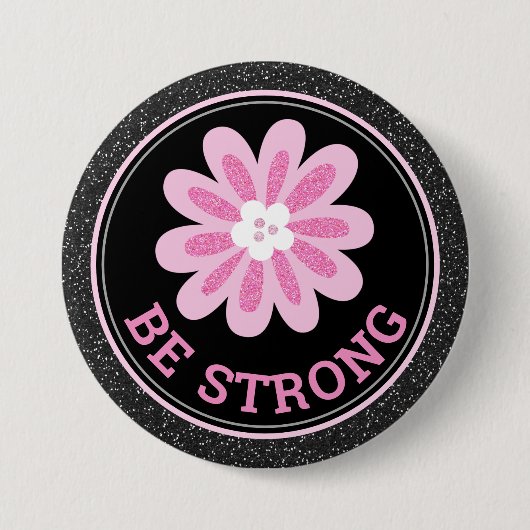 Glitter Pink Flower Breast Cancer Awareness Design Button (Vorderseite)