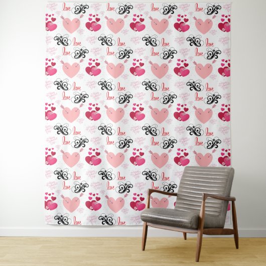 glitter pink heart vibrant romantic wallpaper wandteppich (Beispiel)