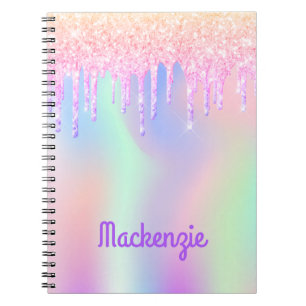 Glitter pink iridescent unicorn girl name notizblock