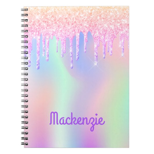 Glitter pink iridescent unicorn girl name notizblock (Vorderseite)