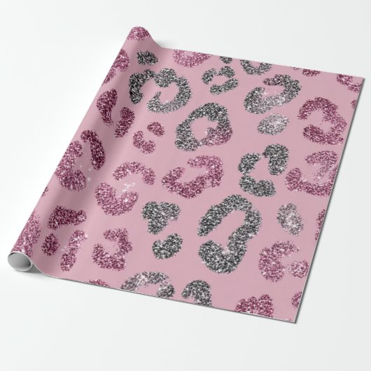 Glitter Pink Leopard Pattern Geschenkpapier (Ungerollt)