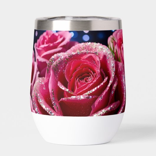 Glitter Pink Rose Wasserflasche (Rückseite)
