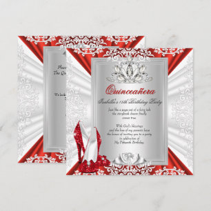 Glitter Quinceanera 15. Geburtstagsfeier Rote High Einladung