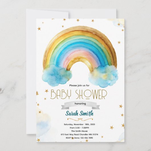 Glitter rainbow boy birthday invitation einladung (Vorderseite)