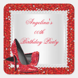 Glitter Red High Heels Birthday Party Diamond Quadratischer Aufkleber