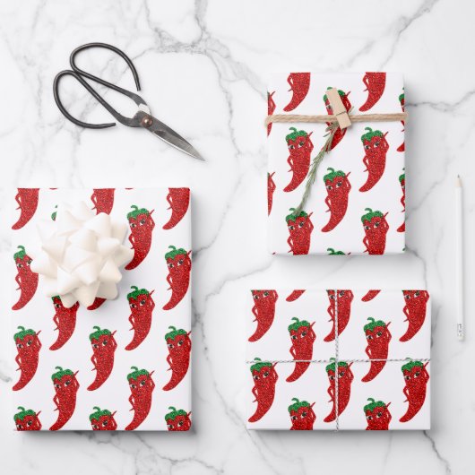 Glitter Red Hot Pepper Diva Geschenkpapier Set (Vorderseite)