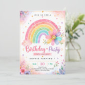 Glitter Regenbogen Erster Geburtstag Einladung (Stehend Vorderseite)