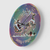 Glitter Reindeer Sleigh Merry & Bright Große Wanduhr (Winkel)