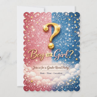 Glitter Rosa & Blau Geschlecht Enthüllung Einladun Einladung